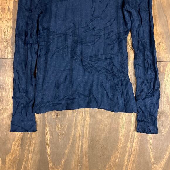 J Crew Womens Sweater Blue Ribbed Mock Neck Button Shoulder Stretch Large - Picture 3 of 12